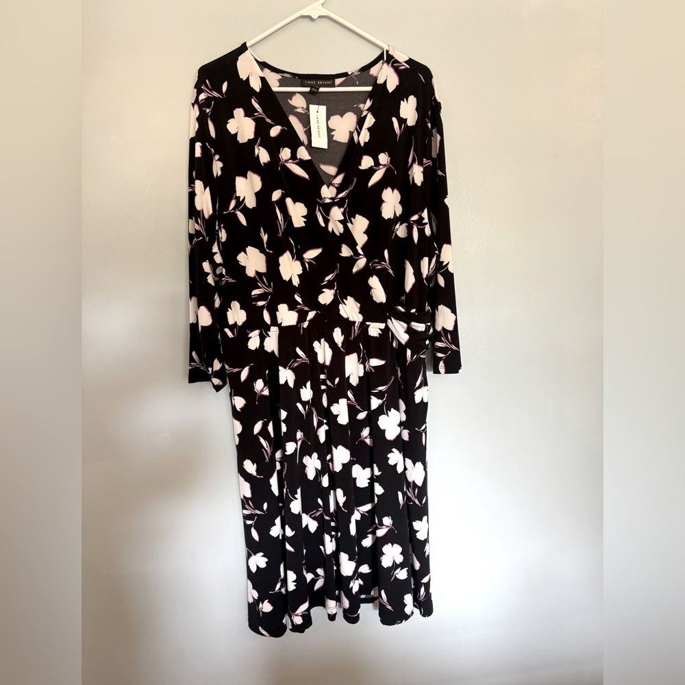 Lane Bryant Black and White Floral Long Sleeve Dress